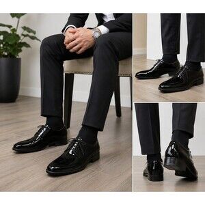Frederico Leone Men's Black Patent Leather Lace-Up Dress Shoes Size 11.5M Formal